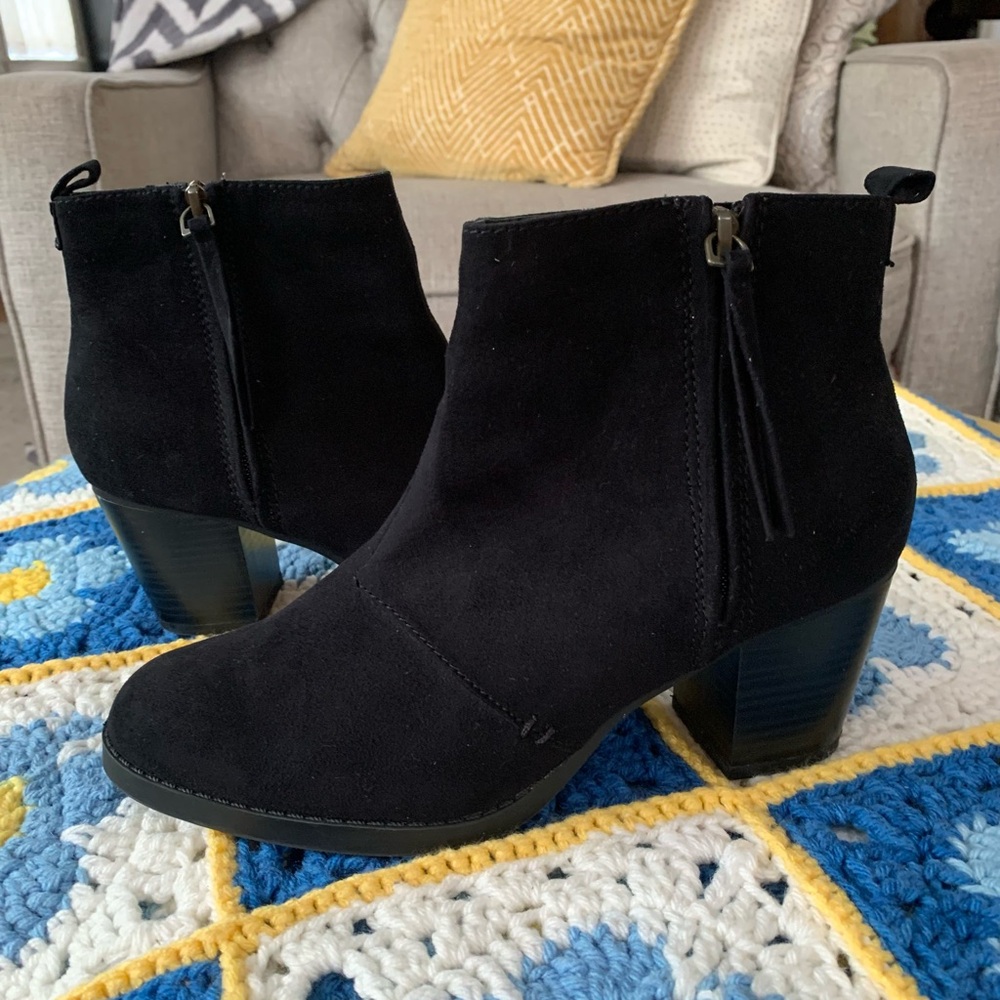 Classic Black Suede Ankle Bootie with Block Heel